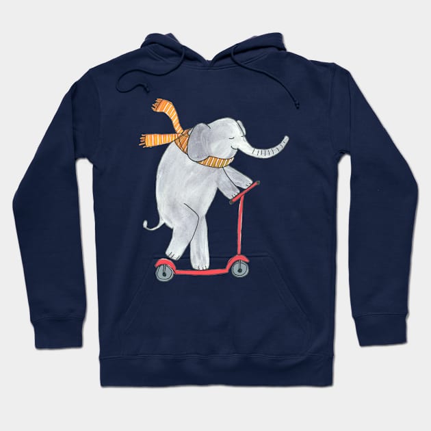 Elephant on a scooter Hoodie by DoodlesAndStuff